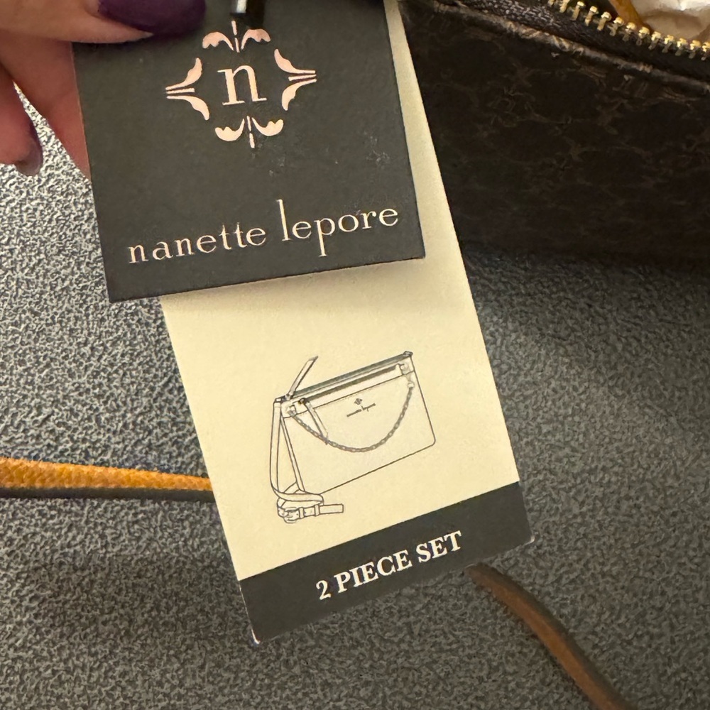 Nanette Lepore Brown and Tan Crossbody Bag with card holder - Picture 4 of 6